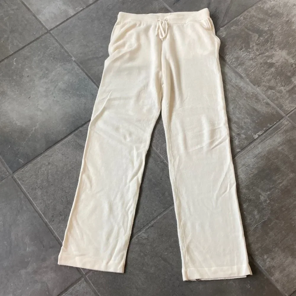 Gentle Herd 100% cashmere Ivory white drawstring straight pants pockets size 3XL